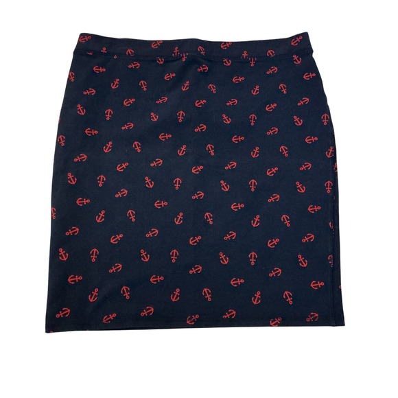 Old Navy Short Pencil Skirt Womens L Navy Blue Red Anchors Stretch Pull On - Picture 2 of 8
